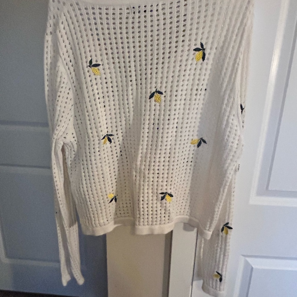 Forever 21 White 2x Knit Cardigan with Yellow and Green Embroidery - Picture 4 of 4